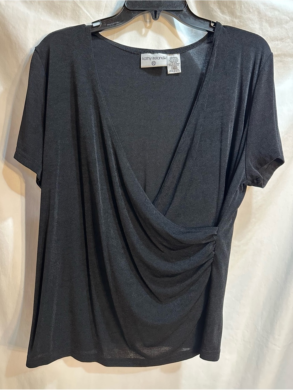 Kathy Ireland Women's Black Draped  Short Sleeve Top